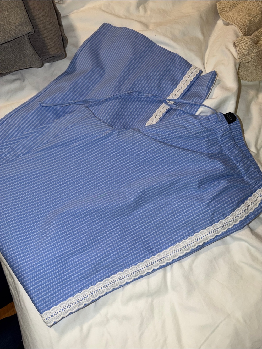 Blue Striped Lace-Trim Tank Top